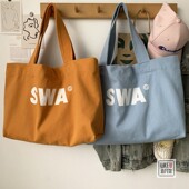 日系SWA原创水洗棉托特帆布包简约百搭文艺大容量单肩手提包男女