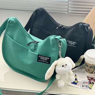 原创设计饺子款有夹层拉链纯色托特包休闲百搭文艺斜挎帆布包男女