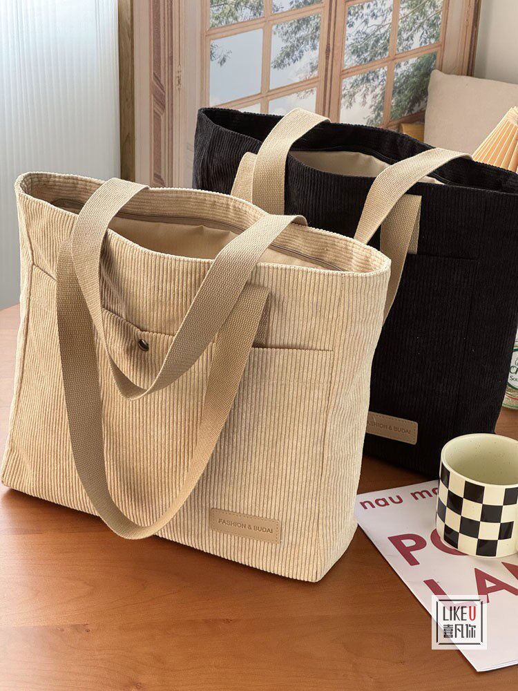 喜凡你单肩灯芯绒日韩简约托特包