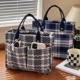 原创日系有型千鸟格帆布格纹手提托特文艺便携学生通勤便当餐盒包