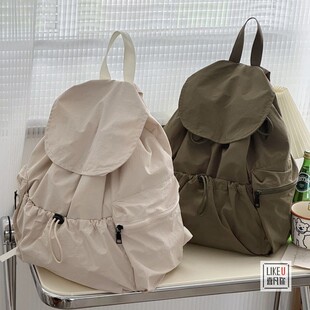 超轻水洗尼龙通勤背包抽绳简约日常百搭便携休闲学生书包双肩包