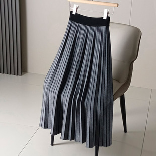 高腰显瘦垂坠感a字百褶裙大摆毛线裙 两面穿针织半身裙女秋冬新款