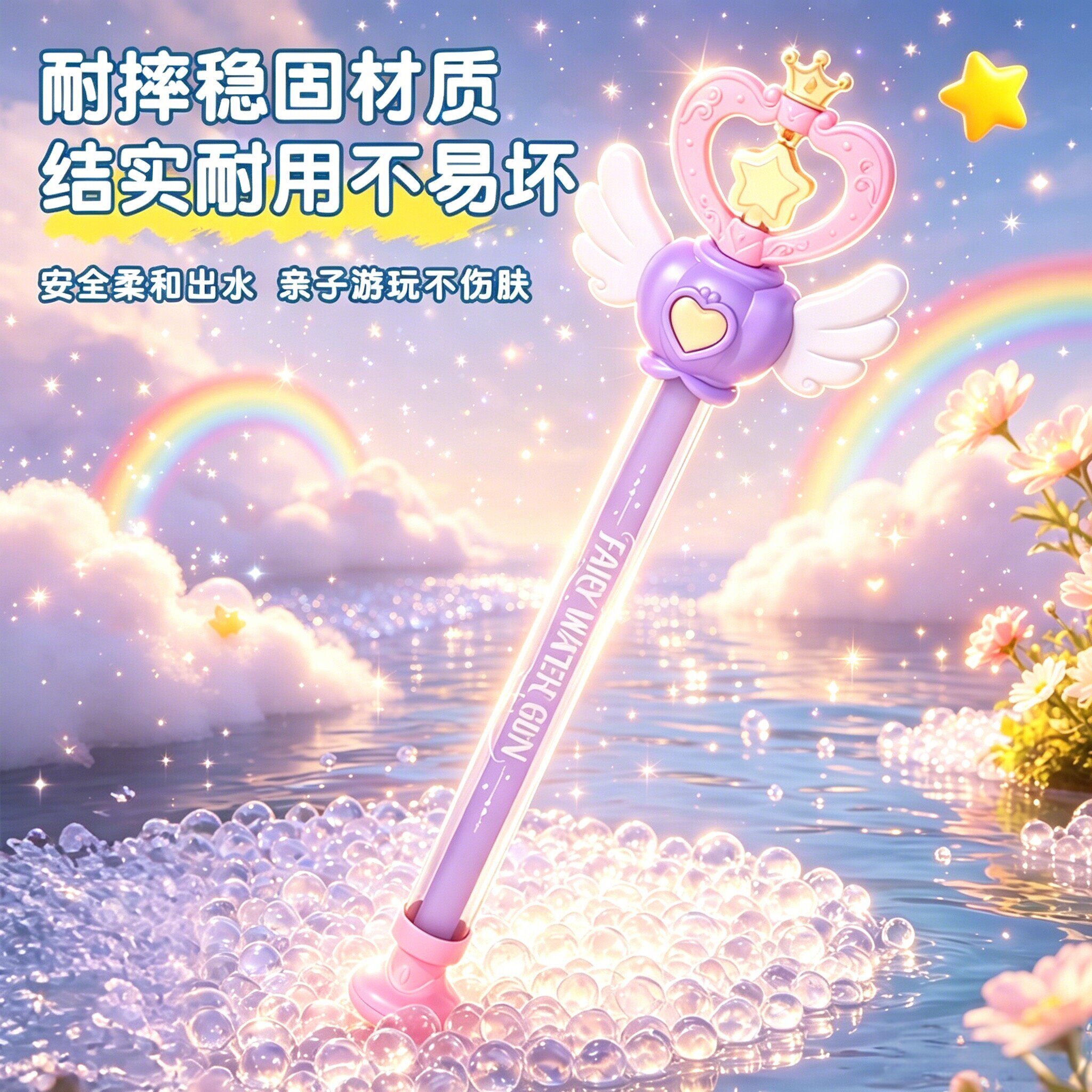 2026新款仙女魔法水枪抽拉式喷水炮男女孩儿童玩具夏日戏水水枪