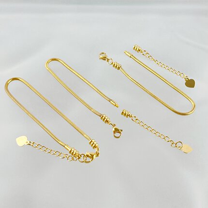 时尚简约金色蛇骨链女士手链合金编织可调节金属细链饰品串珠穿金