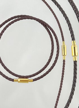 2.5MM3MM4MM串珠颈绳吊坠挂绳项链金色按式扣棕色皮绳串珠绳冷酷