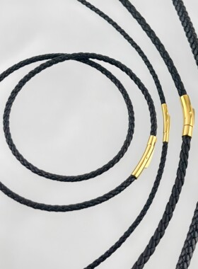 金色按扣黑皮绳2.5MM3MM4MM串珠颈绳皮双圈吊坠挂绳项链手绳通用