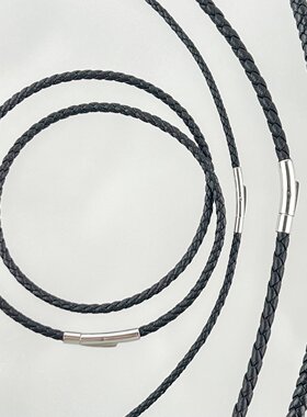 通用银色按扣黑皮绳2.5MM3MM4MM串珠颈绳皮双圈吊坠挂绳项链手绳