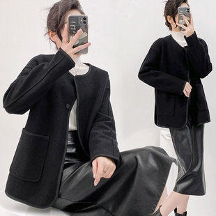 简秋冬女美莉诺细羊毛针织大衣圈圈绒时髦小香风阔型短款加厚外套