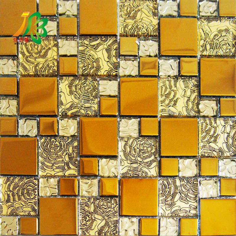堂碧馨金色电镀水晶玻璃马赛克夹胶花纹客厅背景墙贴瓷砖家装主材，温馨提示：本店设置的运费0.01元并非实际运费！运费到付的，具体运费请咨询客服！店铺设置的运费为0.01元只是方便亲们自助购买。请知悉！