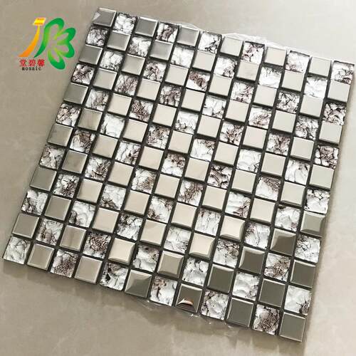 堂碧馨欧式高档银色电镀浅咖金箔水晶玻璃马赛克客厅电视背景主材