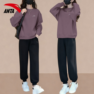 安踏运动套装女两件套爆款高级感洋气时尚显瘦圆领卫衣跑步休闲裤