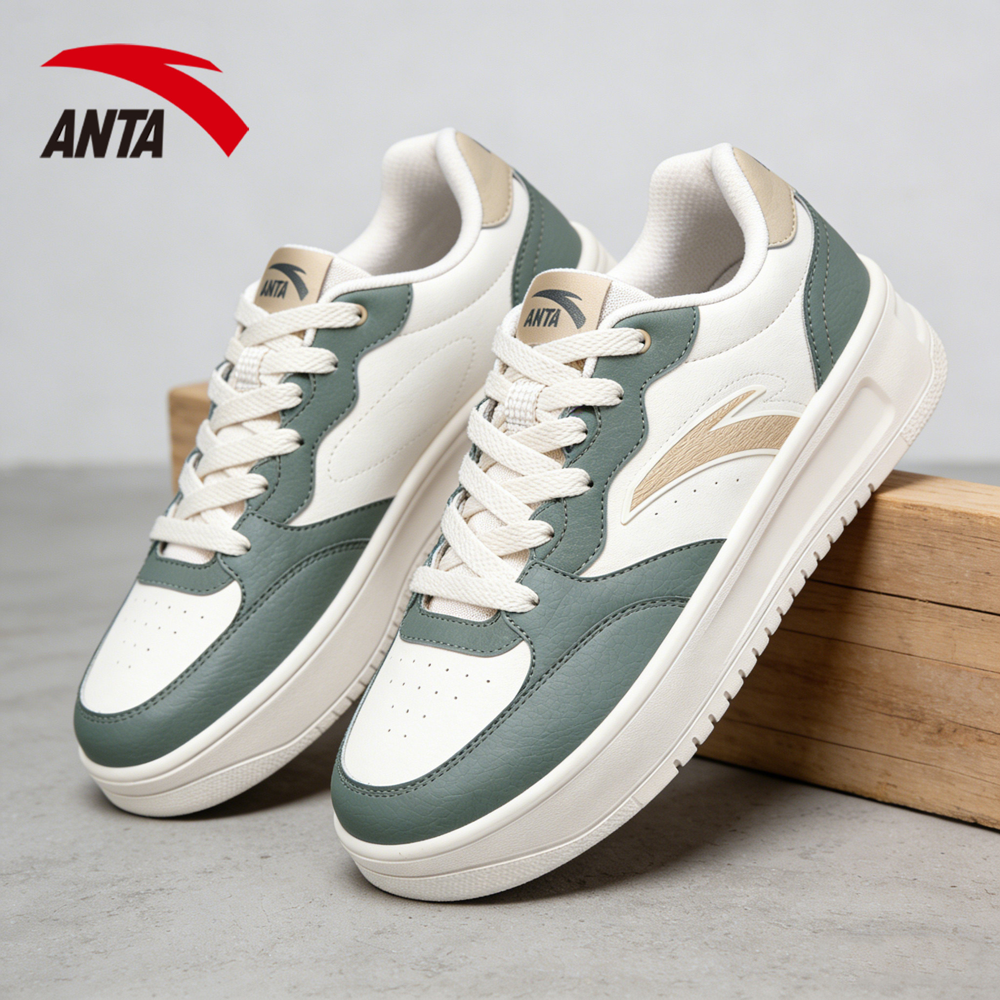 安踏男鞋青少年板鞋男2026新款春夏季官方旗舰透气厚底休闲小白鞋