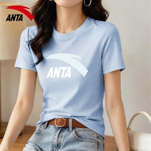 安踏正肩短袖t恤女2026爆款高品质圆领修身运动上衣小个子女夏装