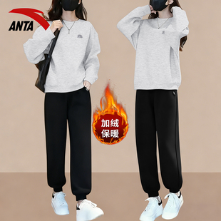 安踏卫衣套装女款秋冬季针织长袖卫裤一套时尚搭配加绒休闲运动服
