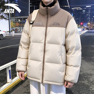 安踏羽绒服男短款冬季加绒加厚保暖青少年学生面包服立领开衫外套