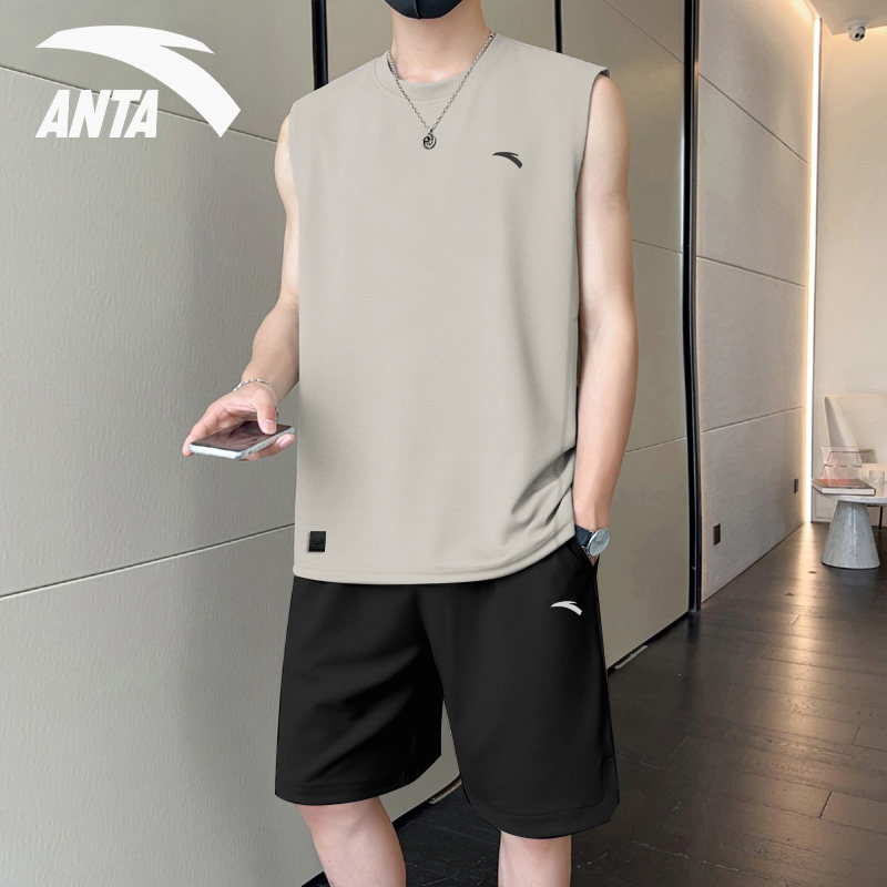 安踏运动套装男冰丝速干无袖t恤男士背心短裤一套跑步健身套装男,运动服/休闲服装,运动套装,淘宝优惠券,粉丝福利购,淘宝优惠卷