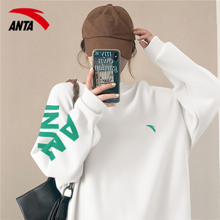 安踏卫衣女2026新款爆款宽松大码胖mm女学生印花洋气圆领长袖上衣