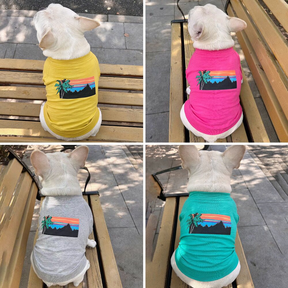 法斗巴哥斗牛犬衣服春秋季新款全棉胖狗弹力短袖四色印花休闲T恤