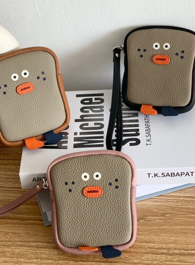 2022女包邮韩国创意黑色可爱吐司短款卡通撞色卡位零钱包收纳包