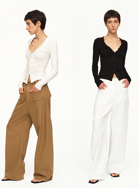 EMPTY PAGE 25秋冬 卡其/白色简约宽松贴袋休闲裤