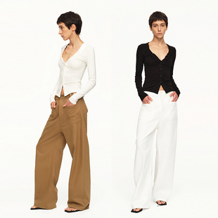 白色简约宽松贴袋休闲裤 EMPTY 卡其 25秋冬 PAGE