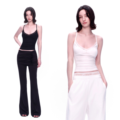 黑白蕾丝大V修身显瘦吊带背心