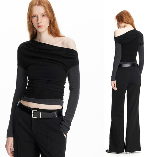 修身显瘦露肩打底衫长袖T恤