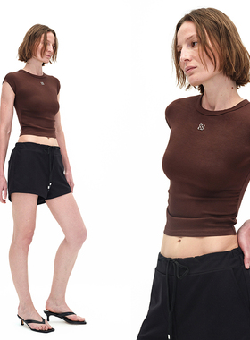 EMPTY PAGE夏季黑/咖啡色无袖修身T恤