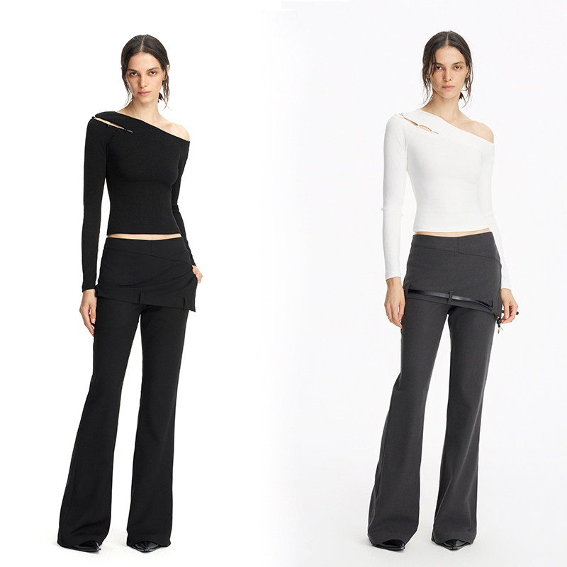 假两件修身微喇休闲裤百搭显瘦裤