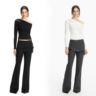 PAGE 百搭显瘦裤 黑 微喇休闲裤 裙 灰色假两件修身 EMPTY