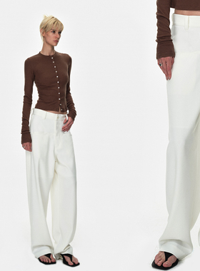 EMPTY PAGE白色弧形分割插袋宽松休闲裤