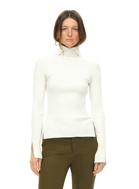 EMPTY PAGE  白色高领弹力修身毛衣坑条百搭套头衫