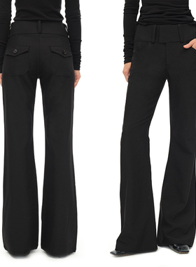 EMPTY PAGE 黑色宽腰头喇叭西裤修身显瘦休闲裤