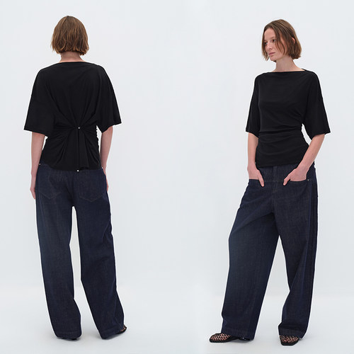 EMPTYPAGE黑/白一字肩收腰T恤