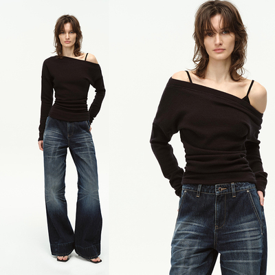 EMPTYPAGE黑色露肩毛衣