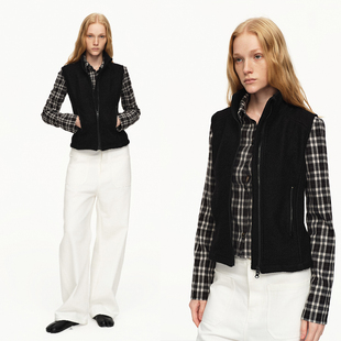 黑色羊毛混纺双拉头马甲背心 25秋冬 EMPTY PAGE