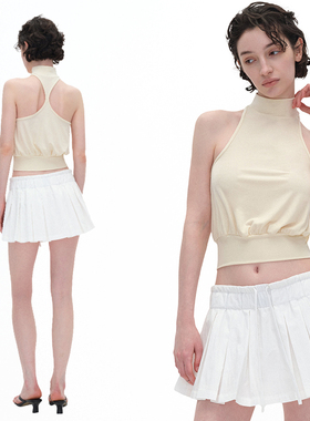 EMPTY PAGE夏季黑/淡黄色弹力套头修身百搭背心