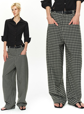 EMPTY PAGE灰黑色格子休闲宽松长裤