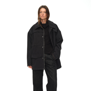 加厚抽绳风衣外套 黑色中长款 EMPTY PAGE