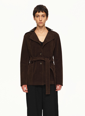 EMPTY PAGE 25秋冬 咖啡色麂皮修身外套系带简约夹克风衣