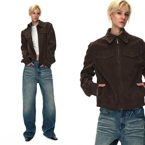 EMPTYPAGE咖啡色麂皮外套