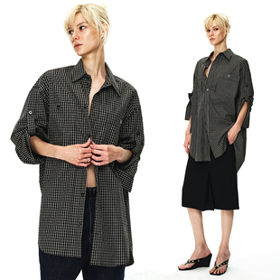 宽松格子衬衫 EMPTY PAGE黑色中长款