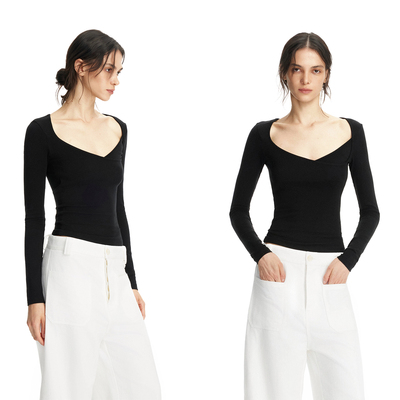 黑色大V领修身T恤百搭显瘦