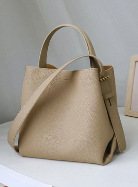 真皮包包女水桶包新款高级质感小众轻奢时尚女士手提包单肩斜挎包