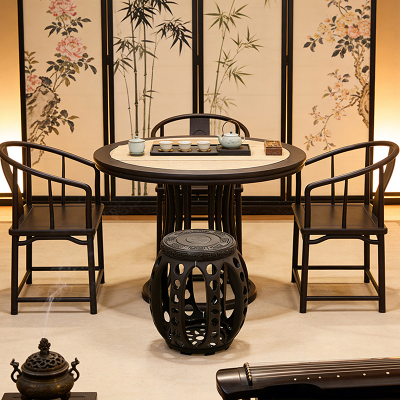 中式塑料鼓墩圆凳家用客厅茶几茶室仿木古筝凳绣墩琴琵琶椅子