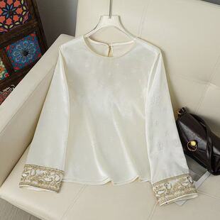 新中式重工刺绣衬衫女长袖圆领宽松气质上衣高级感国风2026春季