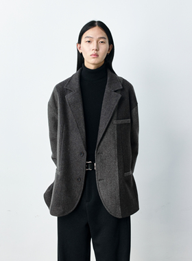 GRAINMUSTARD 「Color-Block Wool Blazer」 混色羊毛拼接长西装