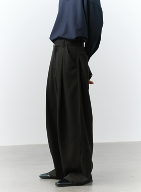 GRAINMUSTARD 极简廓形空气感阔腿西裤宽松垂坠黑色休闲高腰长裤