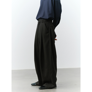 GRAINMUSTARD 极简廓形空气感阔腿西裤宽松垂坠黑色休闲高腰长裤