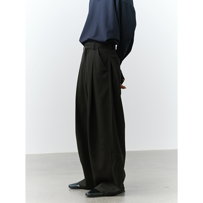 GRAINMUSTARD 极简廓形空气感阔腿西裤宽松垂坠黑色休闲高腰长裤